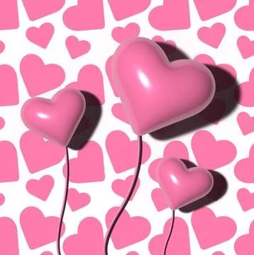 Pink hearts with shadow on the background of a pattern with white hearts, 3.. Illustrazione stock