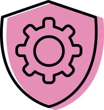 Pink heraldic shield with gear icon Stock Illustration