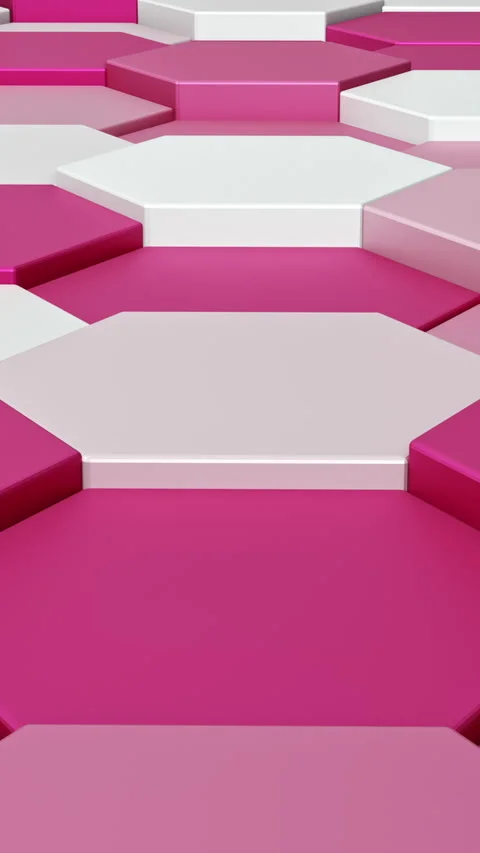 Pink Hexagon Platforms Close Up Minimal 3D Vertical Seamless Loop Stock-Footage 345852815