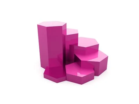 Pink hexagonal graph rendered isolated on white background Ilustração Stock