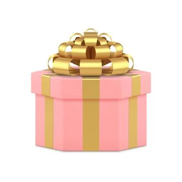 Pink hexagonal wrapped gift box with elegant golden bow ribbon holiday pack 3 Illustrazione stock