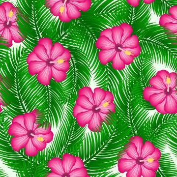 Pink hibiscus seamless pattern. Stock Illustration