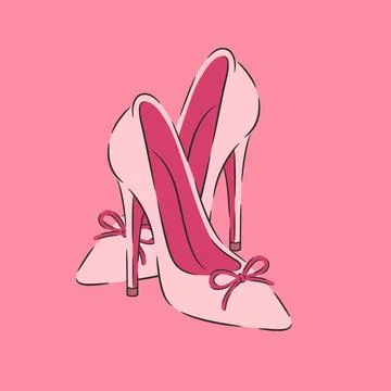 Pink High Heel Shoes Vector Illustration. Pair of Elegant Stiletto Pumps With Stock Illustration