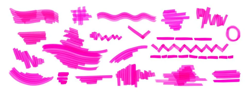 Pink highlight marker lines set isolated on white Stock-Illustration