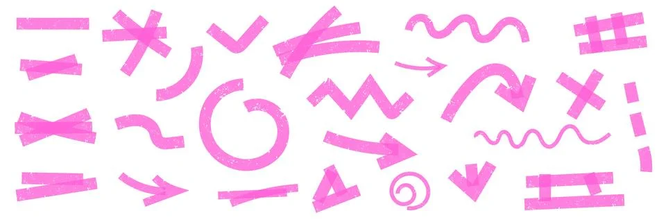 Pink highlight marker vector set with strokes, lines and doodles. Sketchy s.. Stock Illustration