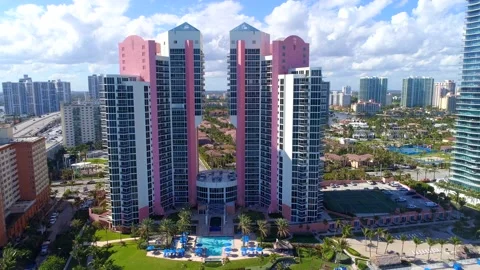 Pink highrise building north miami beach  beach aventura sunny isles luxury Stock Footage 142991853