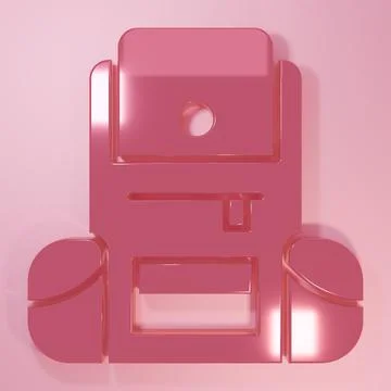 Pink Hiking backpack icon isolated on pink background. Camping and mountain.. Illustrazione stock