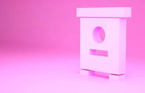 Pink Hive for bees icon isolated on pink background. Beehive symbol. Apiary a Illustrazione stock