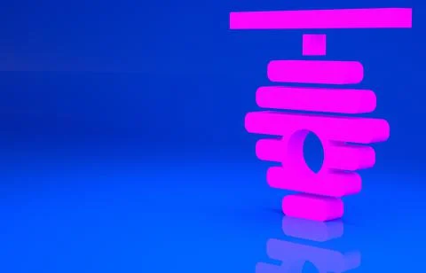 Pink Hive for bees icon isolated on blue background. Beehive symbol. Apiary a Illustrazione stock