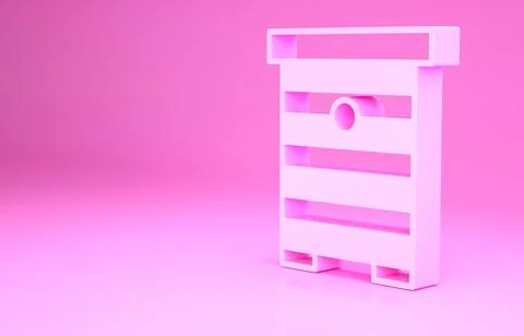 Pink Hive for bees icon isolated on pink background. Beehive symbol. Apiary and Illustrazione stock