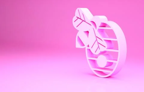 Pink Hive for bees icon isolated on pink background. Beehive symbol. Apiary and Illustrazione stock