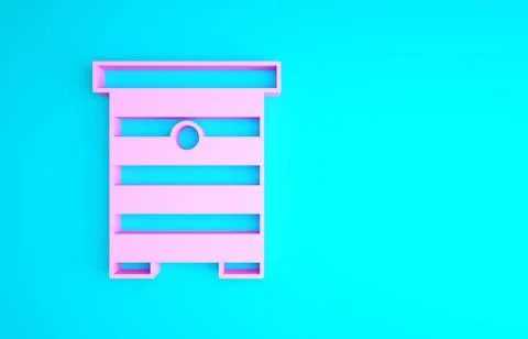 Pink Hive for bees icon isolated on blue background. Beehive symbol. Apiary and Illustrazione stock