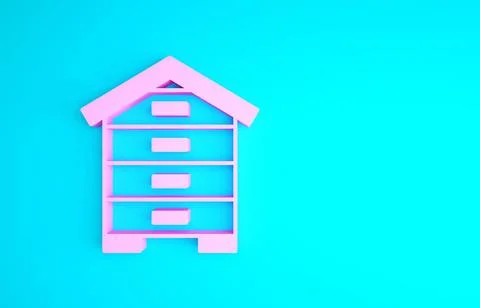 Pink Hive for bees icon isolated on blue background. Beehive symbol. Apiary and Illustrazione stock