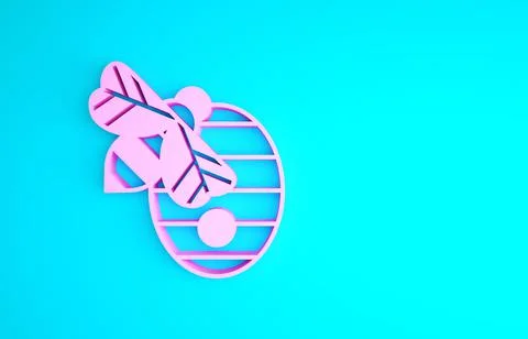 Pink Hive for bees icon isolated on blue background. Beehive symbol. Apiary and Illustrazione stock