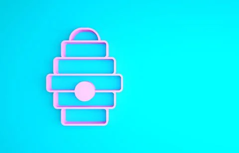 Pink Hive for bees icon isolated on blue background. Beehive symbol. Apiary and Illustrazione stock