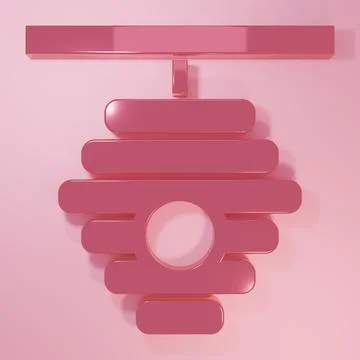 Pink Hive for bees icon isolated on pink background. Beehive symbol. Apiary.. Illustrazione stock