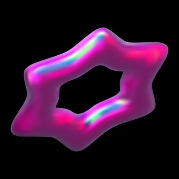 Pink holographic star 3D vector animation design, festive decoration, iridescent Stock Illustration