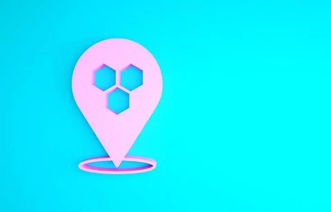 Pink Honeycomb bee location map pin pointer icon isolated on blue background Stock Illustration