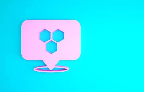 Pink Honeycomb bee location map pin pointer icon isolated on blue background Stock Illustration