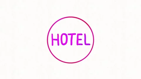 Pink Hotel Text Animation In Gradient Circle Ring On White Background Stock Footage 347090912