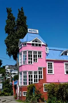 Pink Hotel Unicornio Azul - Chile Stock Photos