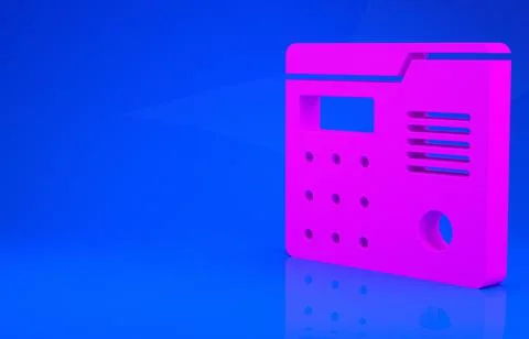 Pink House intercom system icon isolated on blue background. Minimalism conce Illustrazione stock