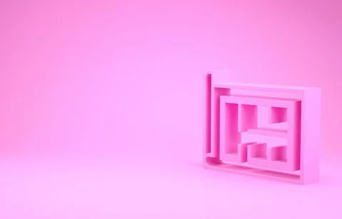 Pink House plan icon isolated on pink background. Minimalism concept. 3d illu Stock Illustration