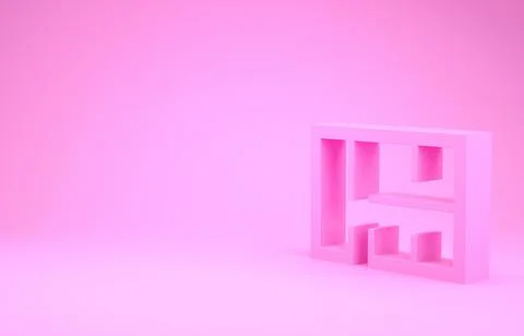 Pink House plan icon isolated on pink background. Minimalism concept. 3d illu Stock Illustration