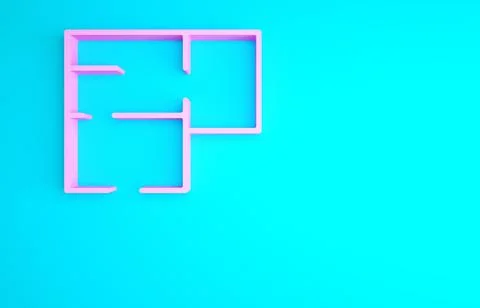 Pink House plan icon isolated on blue background. Minimalism concept. 3d illu Stock Illustration