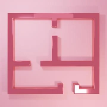 Pink House plan icon isolated on pink background. Minimalism concept. 3D re.. Stock Illustration