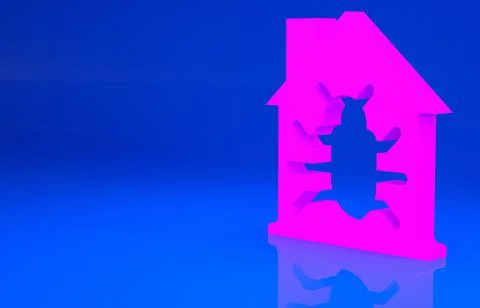 Pink House system bug concept icon isolated on blue background. Code bug conc Illustrazione stock