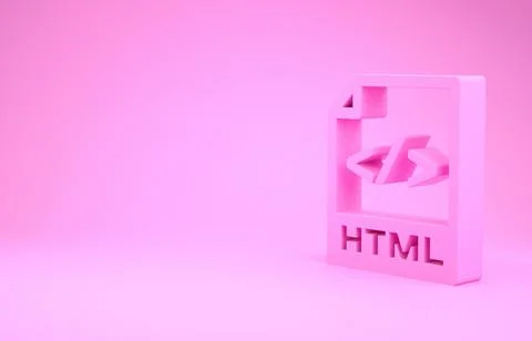 Pink HTML file document. Download html button icon isolated on pink backgroun イラスト素材