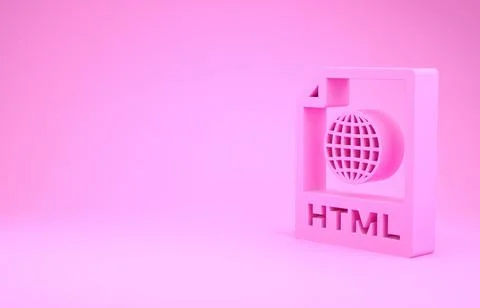 Pink HTML file document. Download html button icon isolated on pink backgroun Stockillustratie