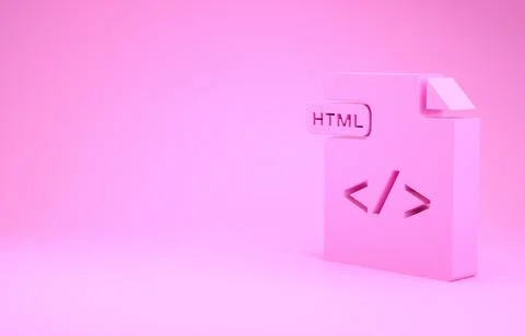Pink HTML file document. Download html button icon isolated on pink backgroun Stock Illustration