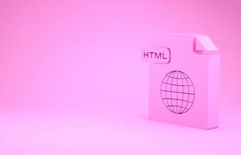 Pink HTML file document. Download html button icon isolated on pink backgroun Stock Illustration