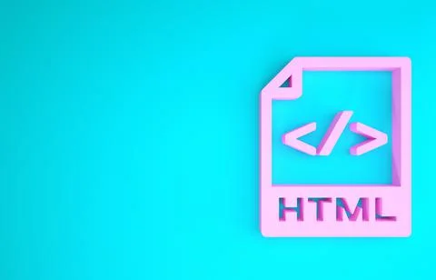 Pink HTML file document. Download html button icon isolated on blue backgroun Illustrazione stock