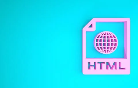 Pink HTML file document. Download html button icon isolated on blue backgroun イラスト素材