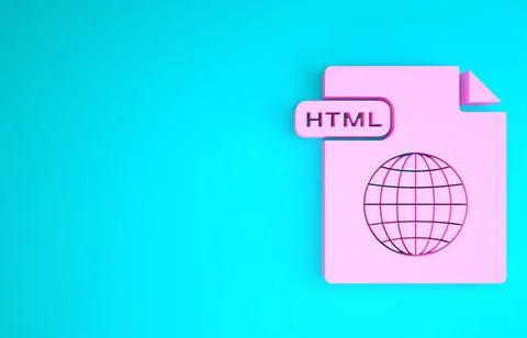 Pink HTML file document. Download html button icon isolated on blue backgroun イラスト素材