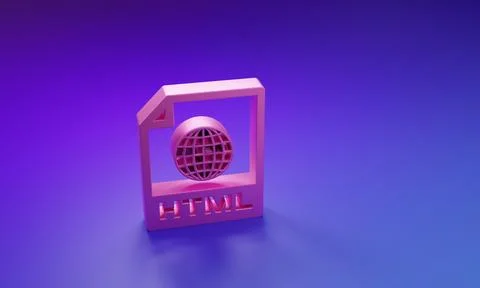 Pink HTML file document. Download html button icon isolated on purple-blue .. 스톡 일러스트