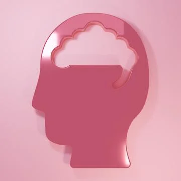 Pink Human brain icon isolated on pink background. Minimalism concept. 3D r.. Stock Illustration