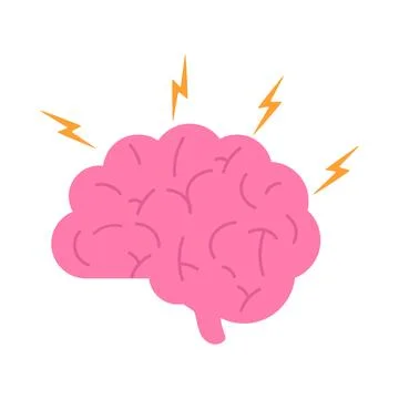 Pink Human Brain with Orange Lightning Bolts Representing Creativity Stock Illustration