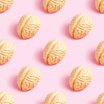Pink human brain repeat seamless pattern on pastel background Stock Photos