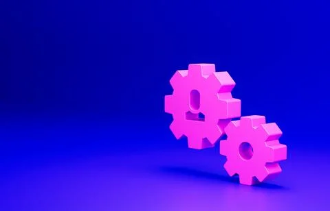Pink Human with gear icon isolated on blue background. Artificial intelligence Stock Illustration