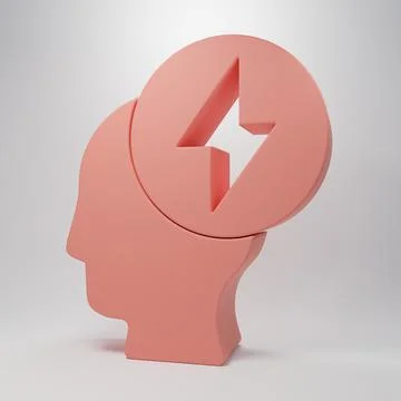Pink Human head and electric symbol icon isolated on pink background. Minim.. Stock Illustration