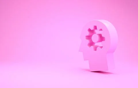 Pink Human head with gear inside icon isolated on pink background. Artificial Stockillustratie