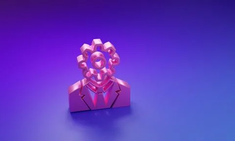 Pink Human head with gear inside icon isolated on purple-blue background. A.. 스톡 일러스트