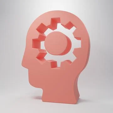 Pink Human head with gear inside icon isolated on pink background. Artifici.. Stock Illustration