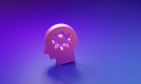 Pink Human head with gear inside icon isolated on purple-blue background. A.. Stock Photos
