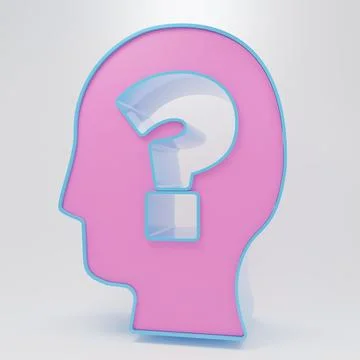 Pink Human head with question mark icon isolated on grey background. Minima.. Stock Illustration