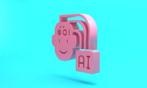 Pink Humanoid robot icon isolated on turquoise blue background. Artificial in Stock Illustration